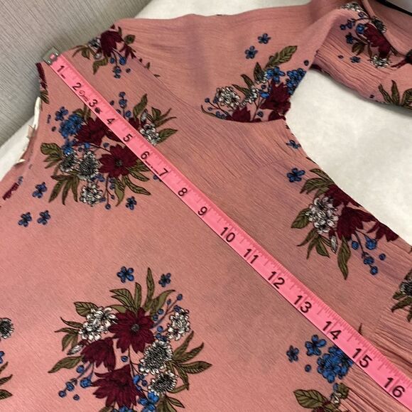 Brass & Roe Called to Surf Dress Small Pink Rose Floral Mauve 3/4 Sleeve Midi - Picture 11 of 13